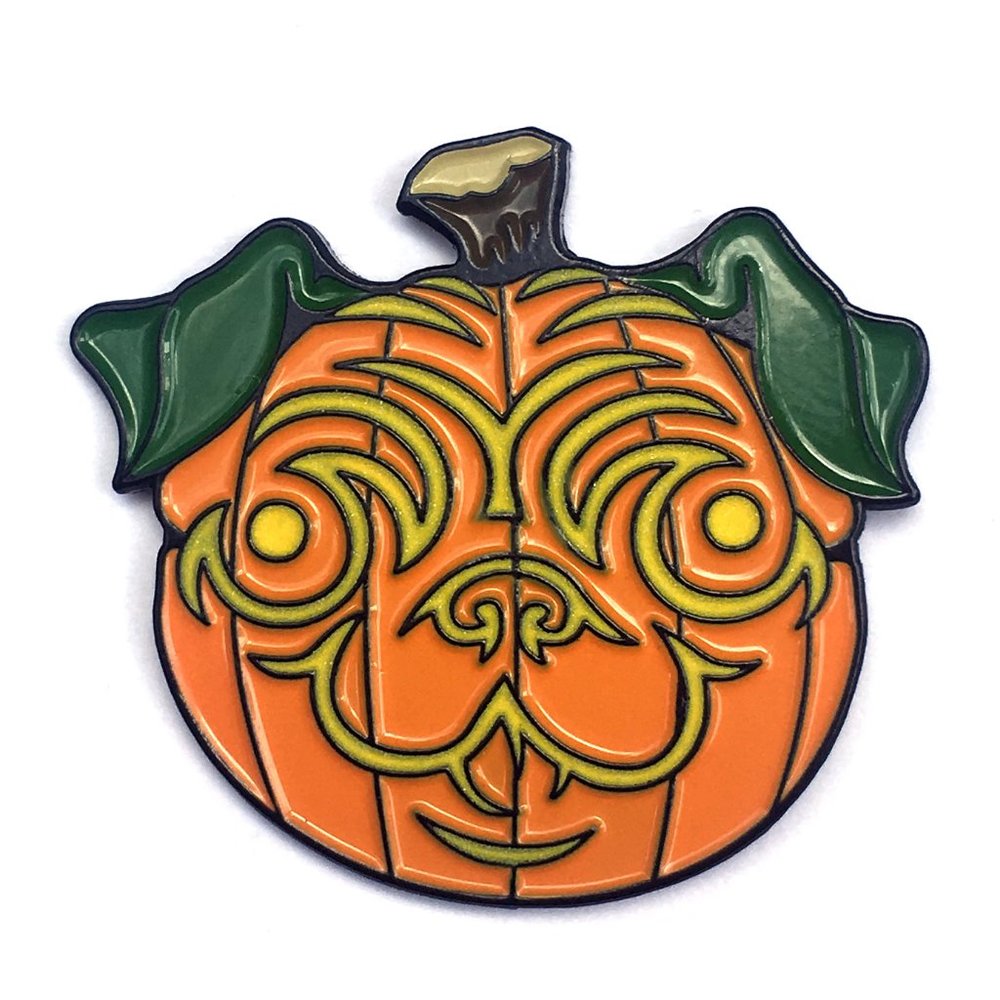 Pugkin Pumpkin Pug Halloween Enamel Pin (Glows!)